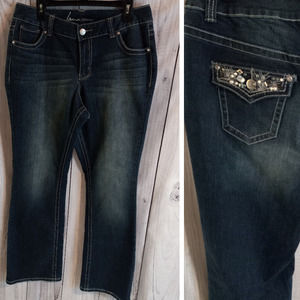Lane Bryant | Dark Wash Slim Boot Genius Fit BLING Jeans with Stretch